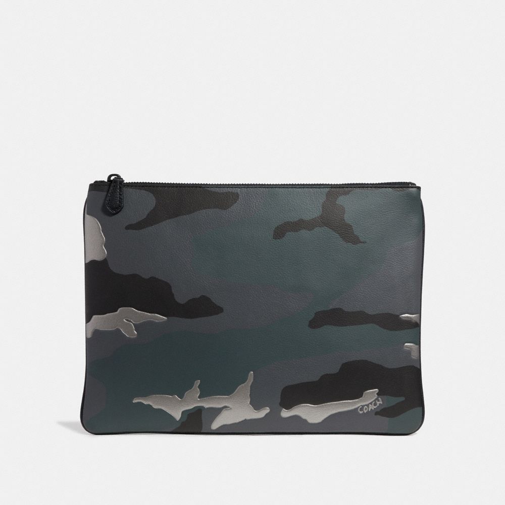 LARGE POUCH WITH METALLIC CAMO PRINT - COACH f28298 - GREY MULTI