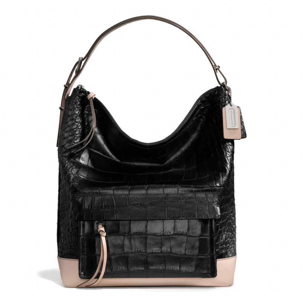 BLEECKER PINNACLE CROC LEATHER HOBO - SILVER/BLACK - COACH F28304