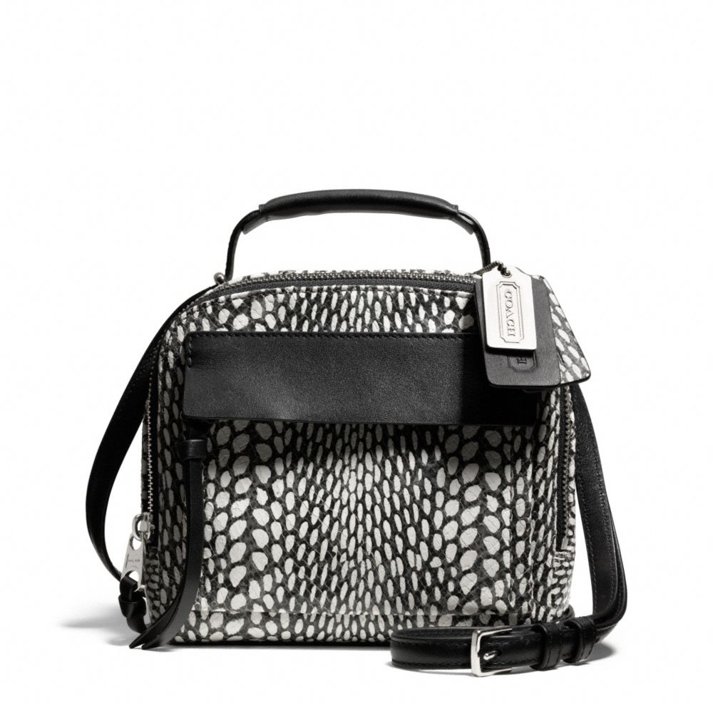 COACH f28306 BLEECKER PAINTED SNAKE EMBOSSED LEATHER PINNACLE CROSSBODY SILVER/BLACK/WHITE