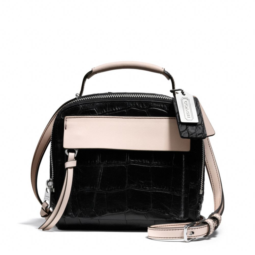 BLEECKER PINNACLE MATTE CROC EMBOSSED LEATHER CROSSBODY - SILVER/BLACK - COACH F28307