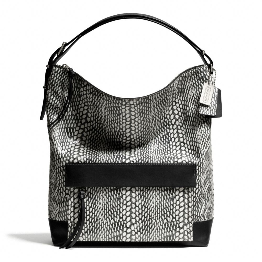 COACH F28308 Bleecker Painted Snake Embossed Leather Pinnacle Hobo SILVER/BLACK/WHITE