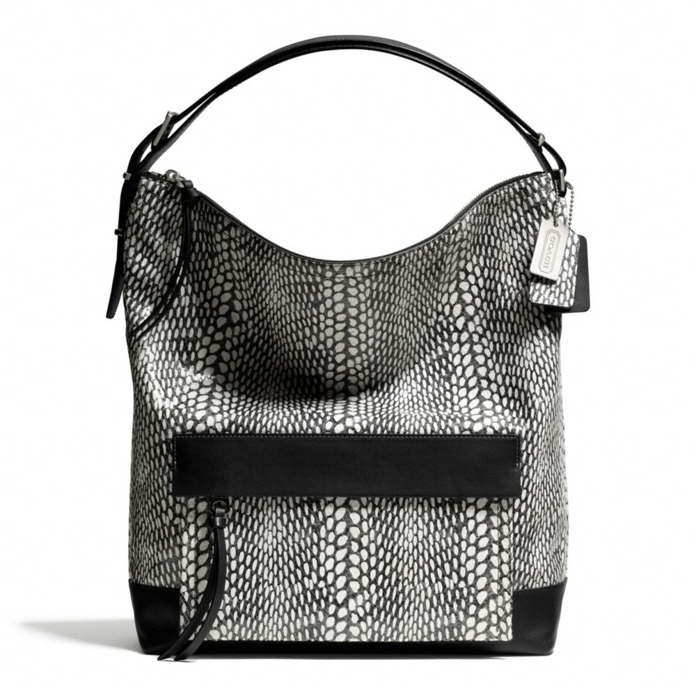 COACH F28308 - BLEECKER PAINTED SNAKE EMBOSSED LEATHER PINNACLE HOBO SILVER/BLACK/WHITE