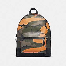 WEST BACKPACK WITH CAMO PRINT - COACH f28310 - TANGERINE MULTI/BLACK ANTIQUE NICKEL