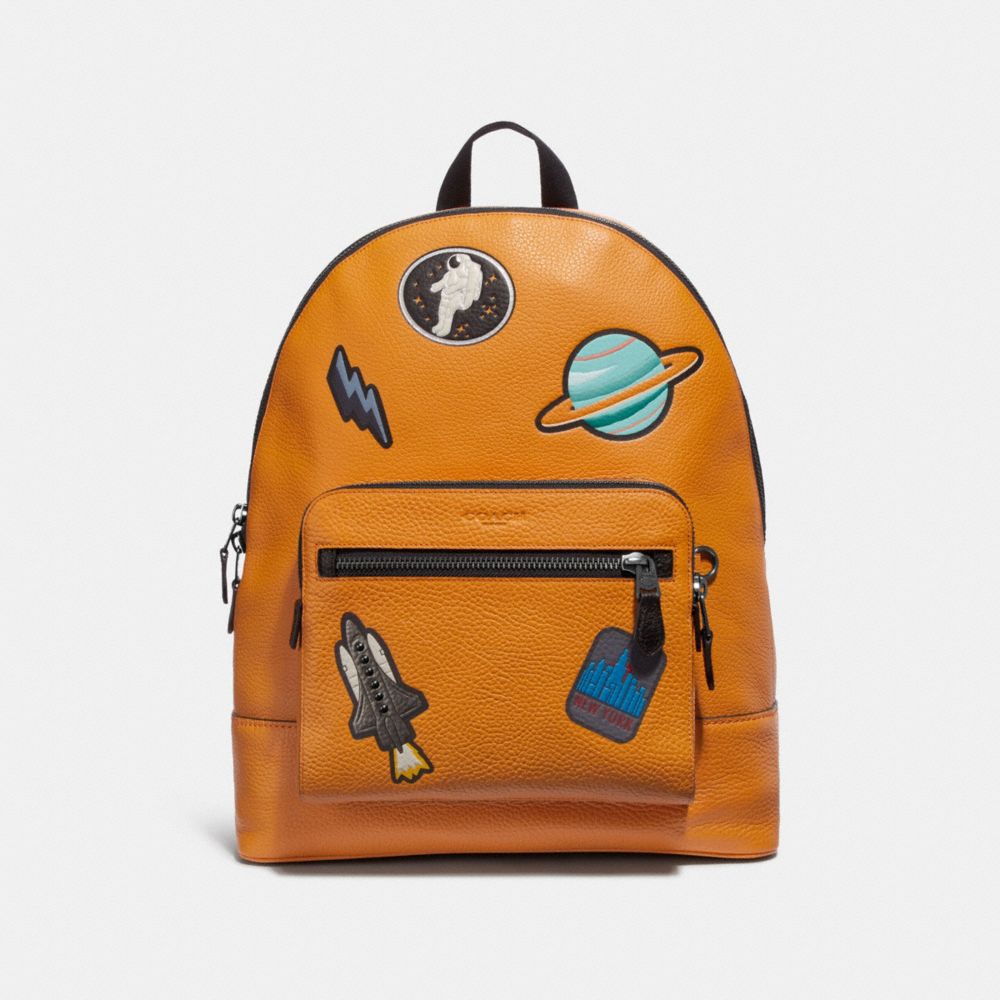 COACH F28311 West Backpack With Space Patches TANGERINE/BLACK ANTIQUE NICKEL