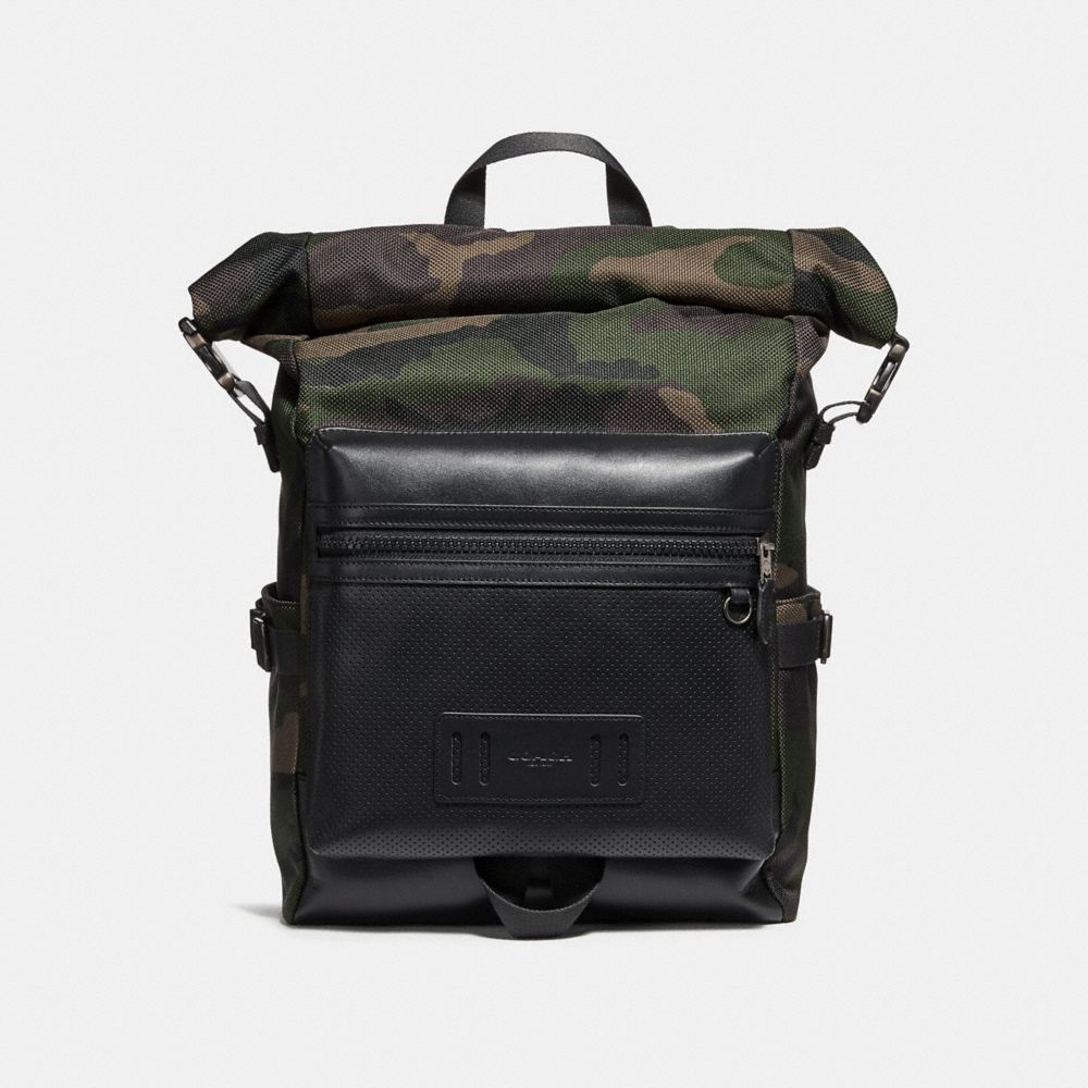 TERRAIN ROLL TOP BACKPACK WITH CAMO PRINT - COACH f28318 - DARK  GREEN MULTI/BLACK ANTIQUE NICKEL