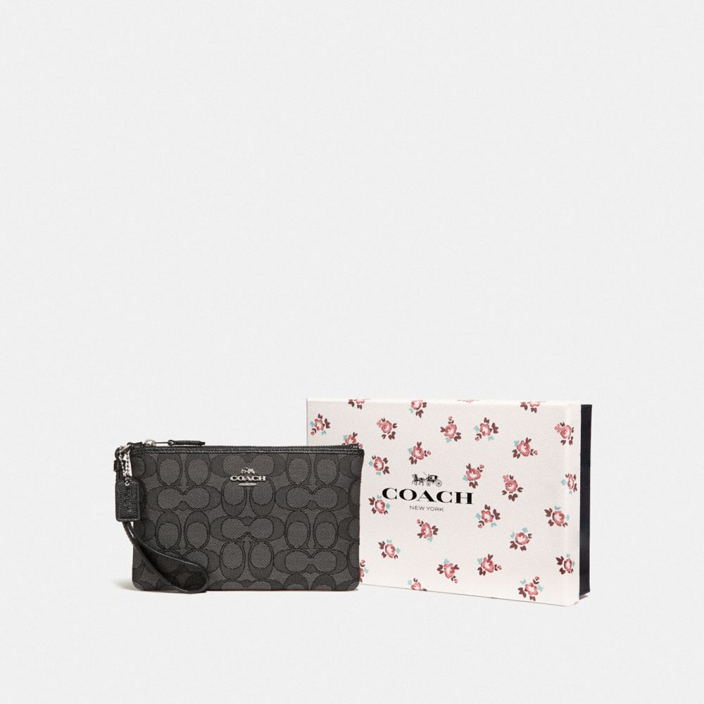 COACH F28326 Boxed Small Wristlet In Signature Jacquard SV/BLACK SMOKE/BLACK