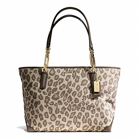 COACH f28364 MADISON  EAST/WEST TOTE IN OCELOT JACQUARD  LIGHT GOLD/CHESTNUT