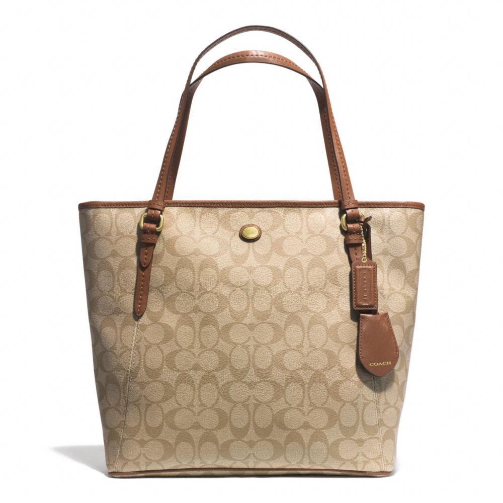 PEYTON SIGNATURE ZIP TOP TOTE - BRASS/LIGHT KHAKI/SADDLE - COACH F28365