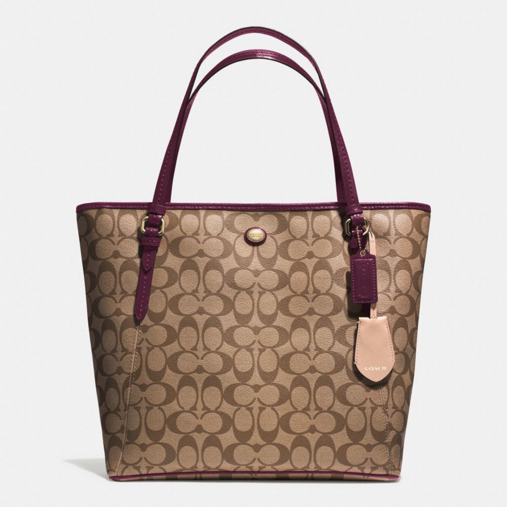 PEYTON SIGNATURE ZIP TOP TOTE - IM/KHAKI/SHERRY - COACH F28365