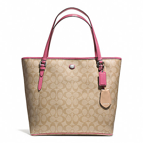 PEYTON SIGNATURE ZIP TOP TOTE - COACH F28365 - SILVER/LT KHAKI/STRAWBERRY