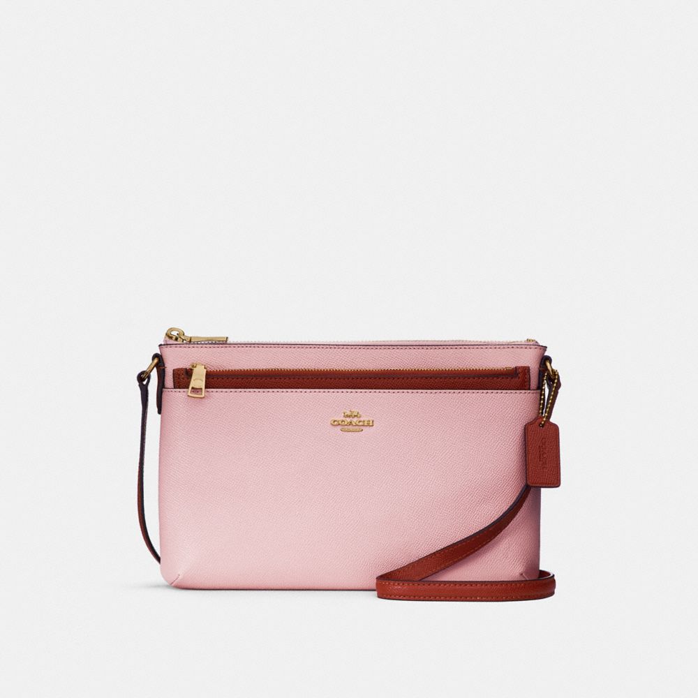 EAST/WEST CROSSBODY WITH POP-UP POUCH IN COLORBLOCK - f28382 - BLUSH/TERRACOTTA/LIGHT GOLD