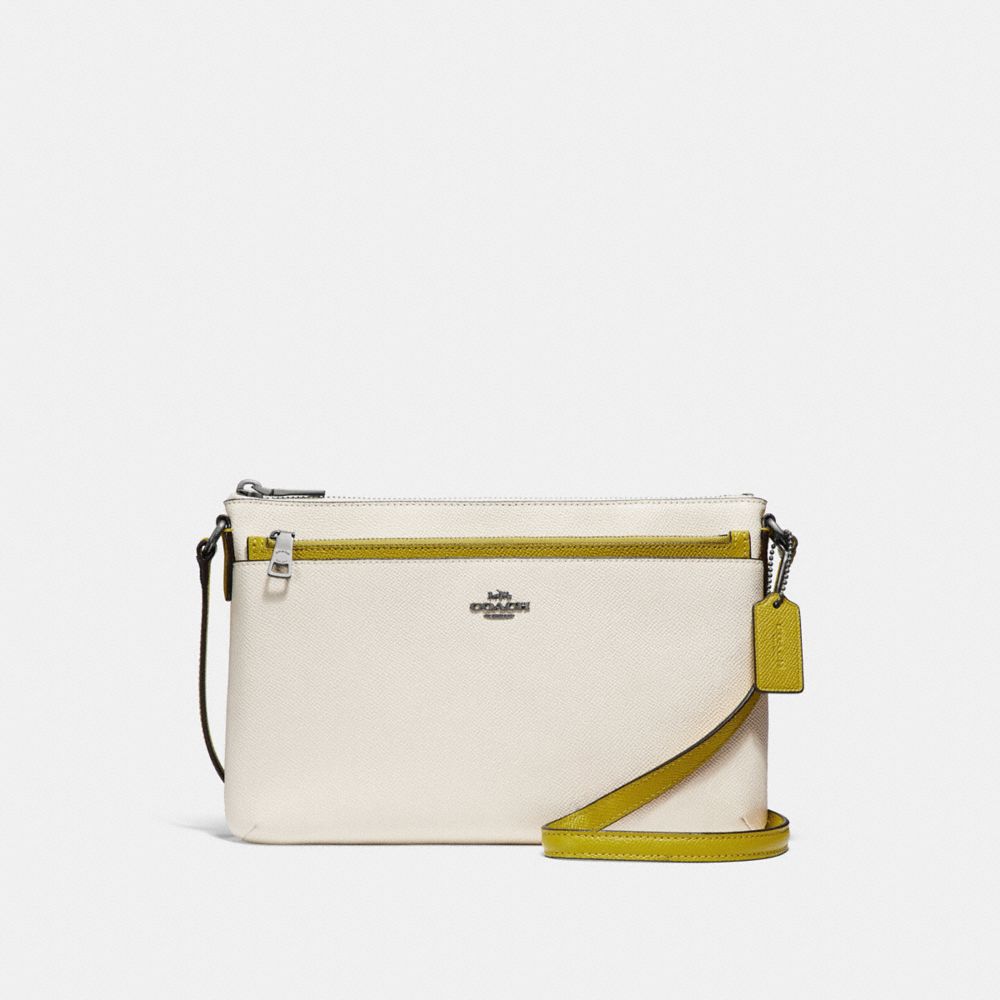 EAST/WEST CROSSBODY WITH POP-UP POUCH IN COLORBLOCK - f28382 - CHALK/CHARTREUSE/BLACK ANTIQUE NICKEL