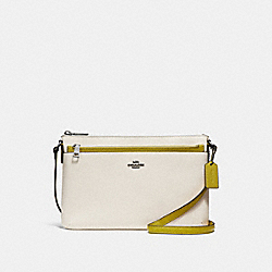 COACH F28382 - EAST/WEST CROSSBODY WITH POP-UP POUCH IN COLORBLOCK CHALK/CHARTREUSE/BLACK ANTIQUE NICKEL