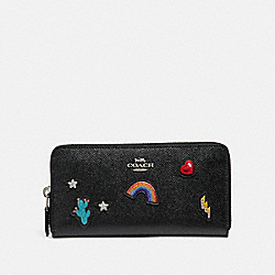 ACCORDION ZIP WALLET WITH SOUVENIR EMBROIDERY - COACH f28396 - SILVER/BLACK