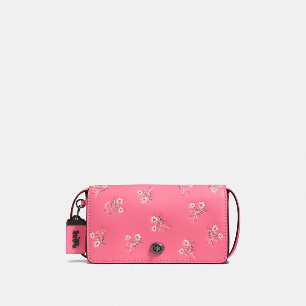 COACH F28433 Dinky With Floral Bow Print BRIGHT PINK/BLACK COPPER