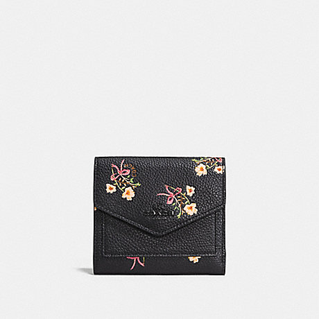 COACH SMALL WALLET WITH FLORAL BOW PRINT - BLACK/BLACK COPPER - F28445