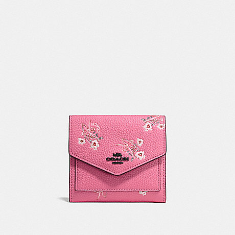 COACH F28445 SMALL WALLET WITH FLORAL BOW PRINT BRIGHT-PINK/BLACK-COPPER
