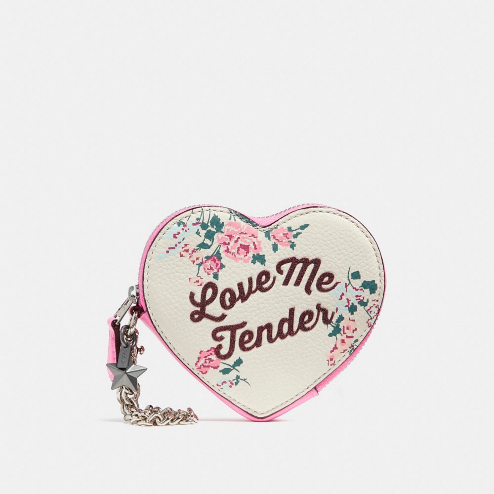 COACH F28454 Love Me Tender Heart Coin Case SILVER/CHALK MULTI