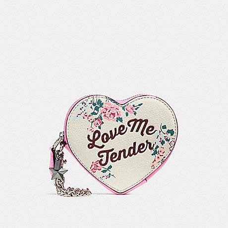 COACH LOVE ME TENDER HEART COIN CASE - SILVER/CHALK MULTI - f28454