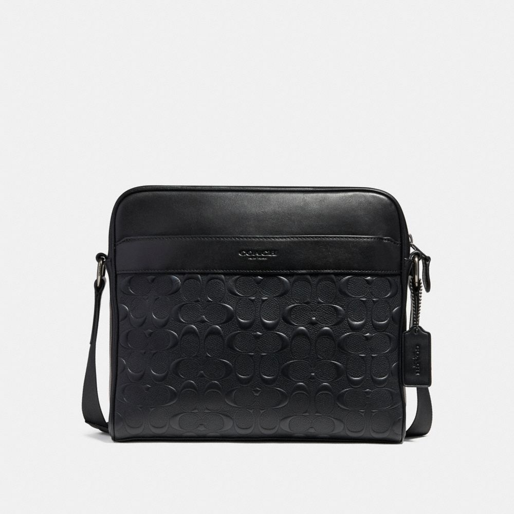 COACH F28455 - CHARLES CAMERA BAG IN SIGNATURE LEATHER BLACK/BLACK ANTIQUE NICKEL