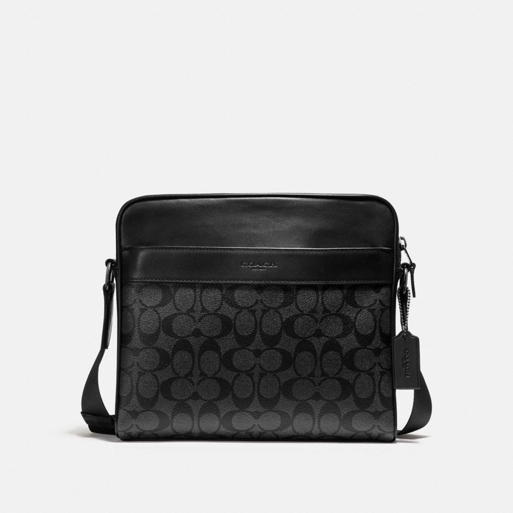 COACH f28456 CHARLES CAMERA BAG IN SIGNATURE CANVAS CHARCOAL/BLACK/BLACK ANTIQUE NICKEL