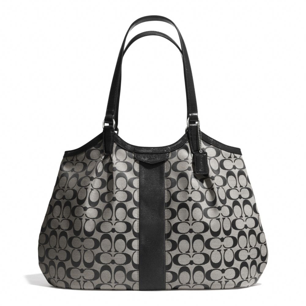 SIGNATURE STRIPE 12CM DEVIN SHOULDER BAG - SILVER/BLACK/WHITE/BLACK - COACH F28503