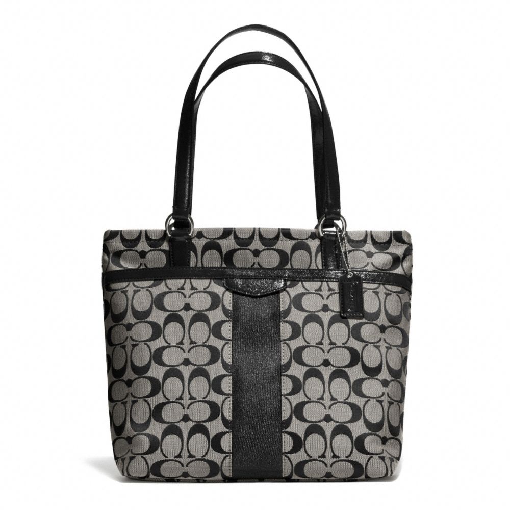 COACH F28504 - SIGNATURE STRIPE 12CM TOTE SILVER/BLACK/WHITE/BLACK