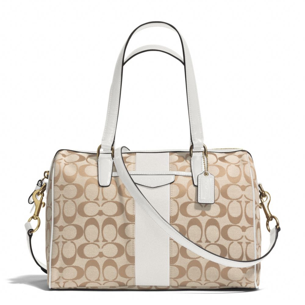 SIGNATURE STRIPE 12CM NANCY SATCHEL - f28505 - BRASS/LIGHT KHAKI/IVORY