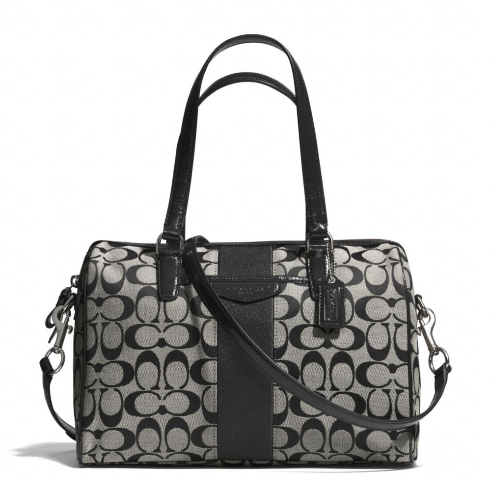 COACH F28505 - SIGNATURE STRIPE 12CM NANCY SATCHEL SILVER/BLACK/WHITE/BLACK