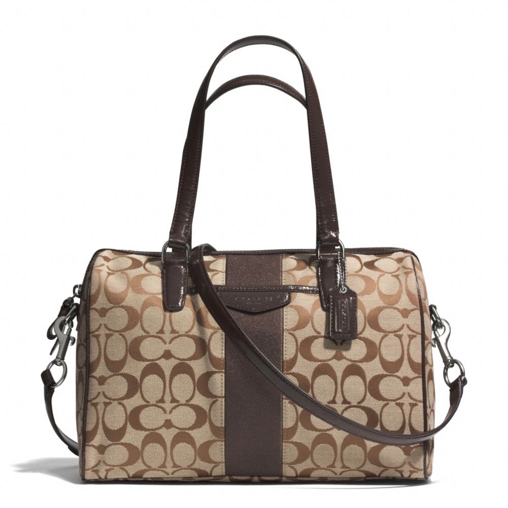 COACH F28505 - SIGNATURE STRIPE 12CM NANCY SATCHEL SILVER/KHAKI/MAHOGANY