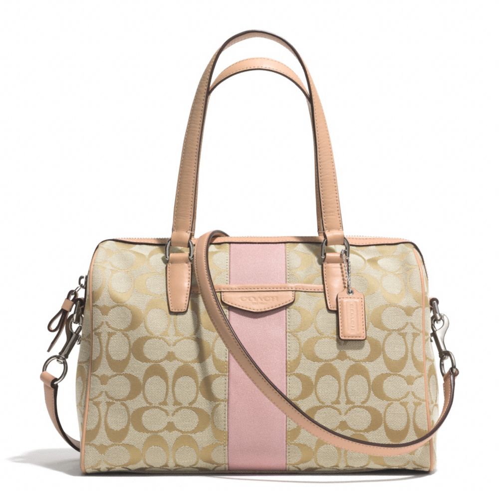 COACH F28505 SIGNATURE STRIPE NANCY SATCHEL SILVER/LIGHT-KHAKI/SHELL-PINK