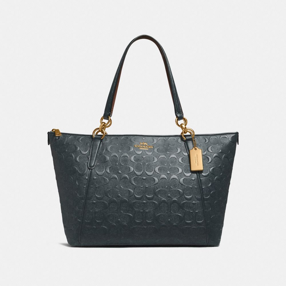 AVA TOTE IN SIGNATURE LEATHER - f28558 - MIDNIGHT/LIGHT GOLD