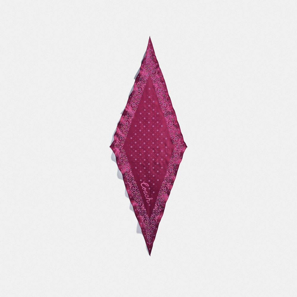 COACH F28560 Coach Floral Print Silk Diamond Scarf DARK FUCHSIA