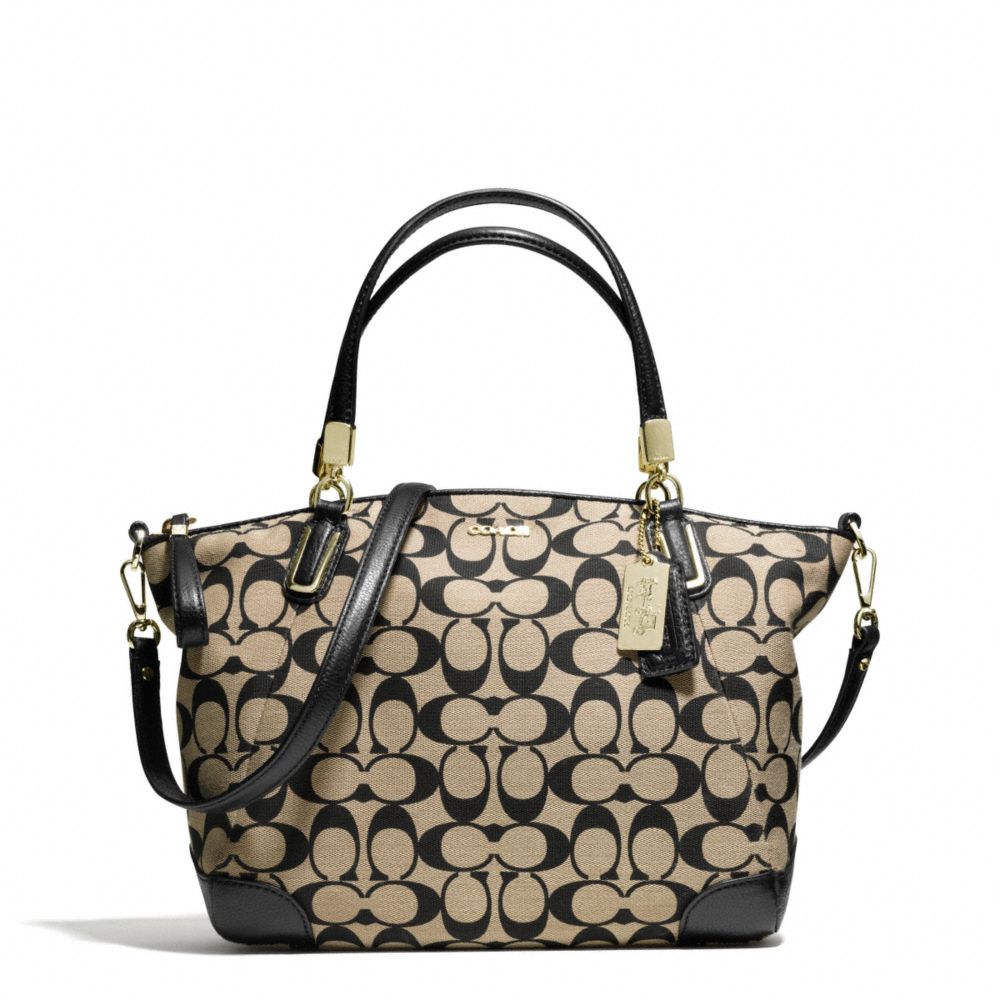 PRINTED SIGNATURE FABRIC SMALL KELSEY SATCHEL - f28562 - LIGHT GOLD/KHAKI BLACK