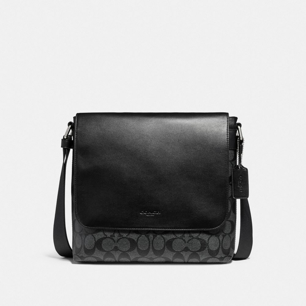 COACH F28575 - CHARLES SMALL MESSENGER IN SIGNATURE CANVAS CHARCOAL/BLACK/NICKEL