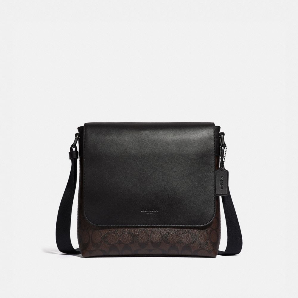 COACH F28575 CHARLES SMALL MESSENGER IN SIGNATURE CANVAS MAHOGANY/BLACK/BLACK ANTIQUE NICKEL