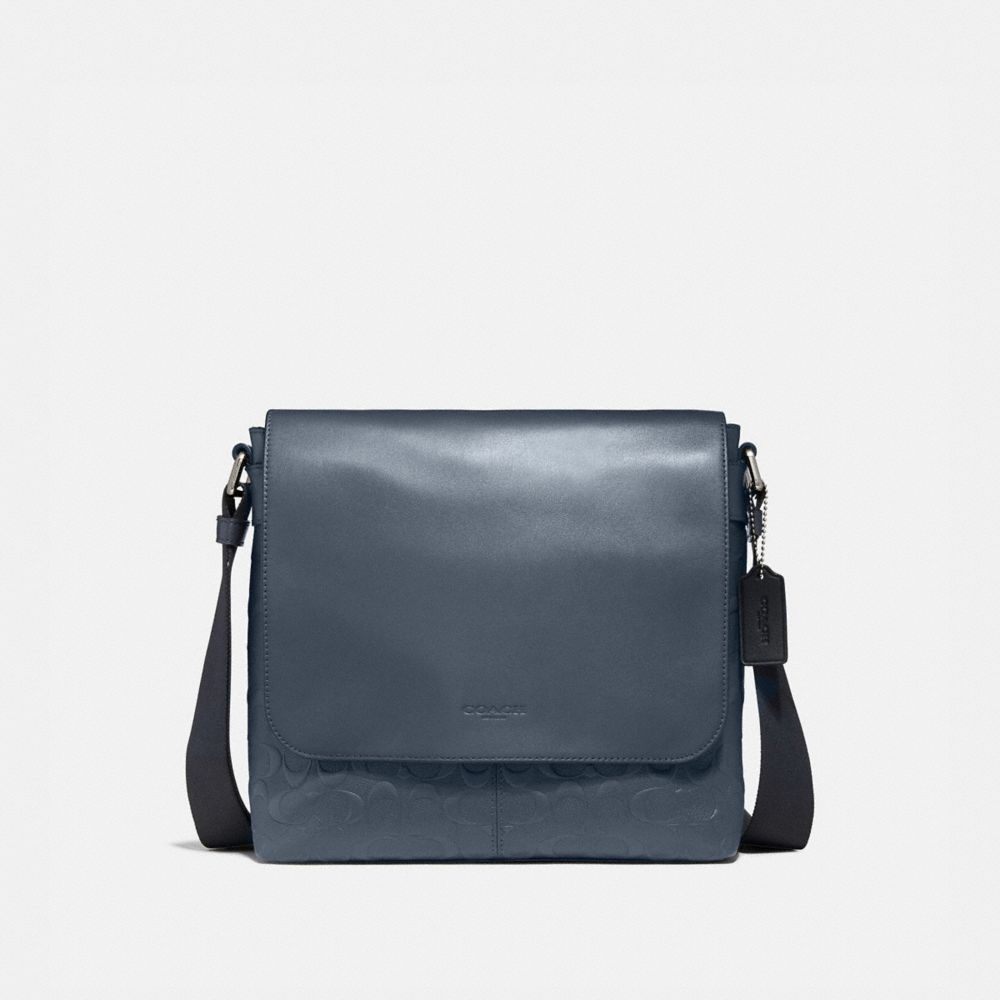CHARLES SMALL MESSENGER IN SIGNATURE LEATHER - MIDNIGHT NAVY/NICKEL - COACH F28577