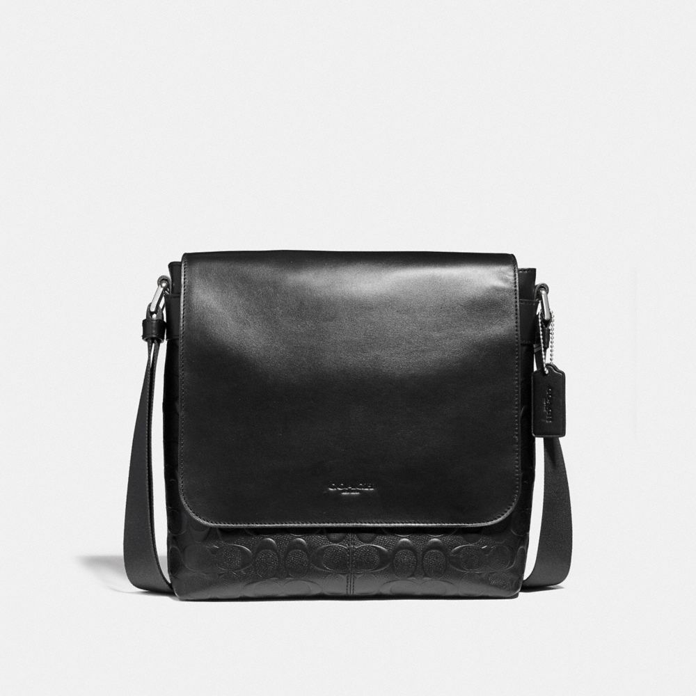 CHARLES SMALL MESSENGER IN SIGNATURE LEATHER - f28577 - NICKEL/BLACK