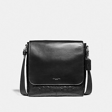 COACH CHARLES SMALL MESSENGER IN SIGNATURE LEATHER - BLACK/NICKEL - F28577