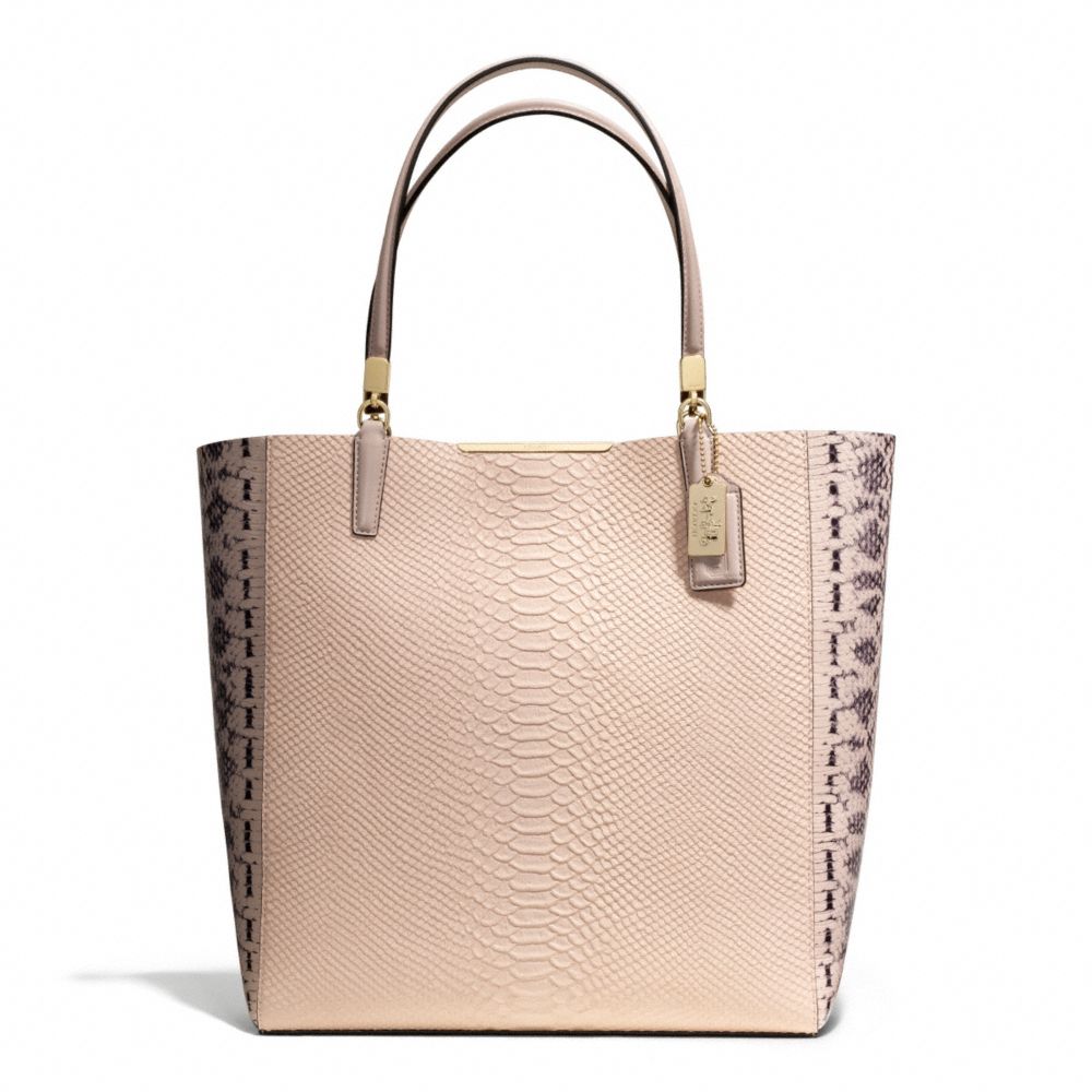 MADISON PYTHON EMBOSSED NORTH/SOUTH BONDED TOTE - f28605 - LIGHT GOLD/BLUSH