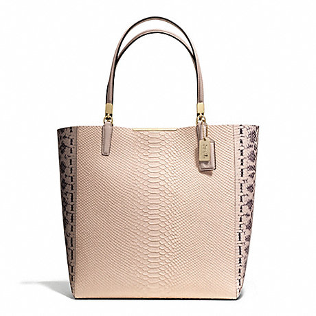 COACH F28605 MADISON PYTHON EMBOSSED NORTH/SOUTH BONDED TOTE LIGHT-GOLD/BLUSH