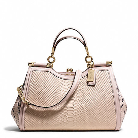 COACH f28608 MADISON PINNACLE PYTHON EMBOSSED LEATHER CARRIE SATCHEL LIGHT GOLD/BLUSH