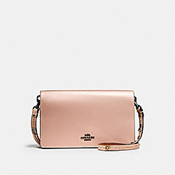 CALLIE FOLDOVER CHAIN CLUTCH WITH TEA ROSE - F28690 - METALLIC PINK GOLD/BLACK COPPER