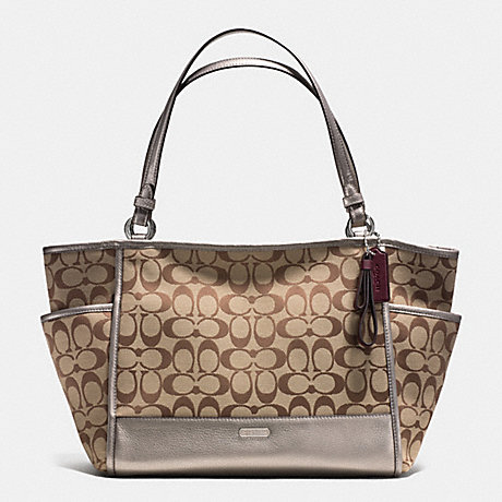 COACH F28728 PARK SIGNATURE CARRIE TOTE SILVER/KHAKI/PEWTER