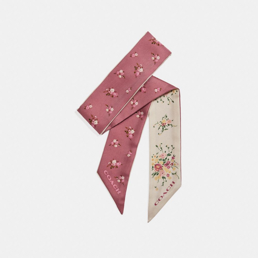 COACH F28810 Floral And Daisy Bundle Print Skinny Scarf CHALK/VINTAGE PINK