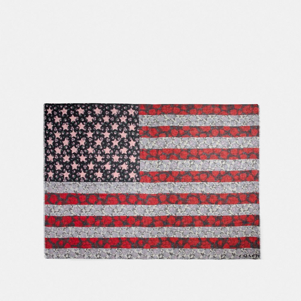 COACH AMERICAN FLAG PATCHWORK SHAWL - TRUE RED MULTI - F28820
