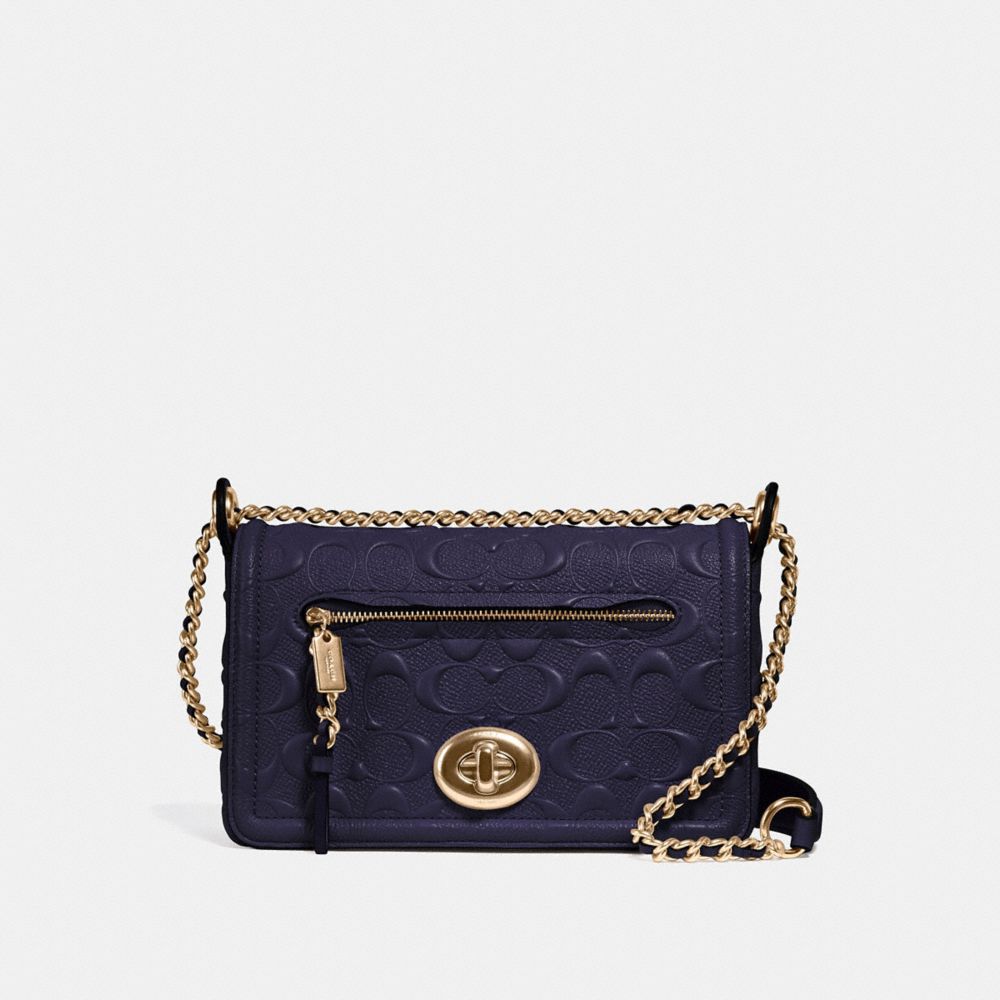 COACH f28935 LEX SMALL FLAP CROSSBODY IN SIGNATURE LEATHER MIDNIGHT/IMITATION GOLD