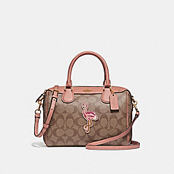 MINI BENNETT SATCHEL IN SIGNATURE CANVAS WITH BLUE HAWAII PATCHES - COACH f28947 - khaki/multi/imitation gold
