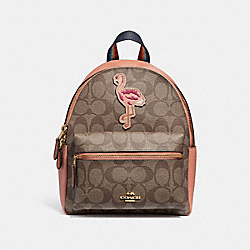 MINI CHARLIE BACKPACK IN SIGNATURE CANVAS WITH BLUE HAWAII PATCHES - COACH f28948 - khaki/multi/imitation gold