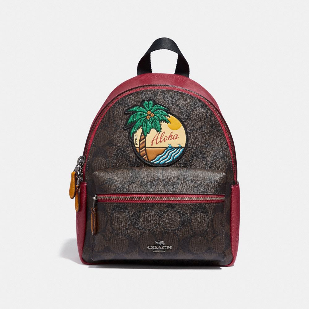 MINI CHARLIE BACKPACK IN SIGNATURE CANVAS WITH BLUE HAWAII PATCHES - QBBMC - COACH F28948